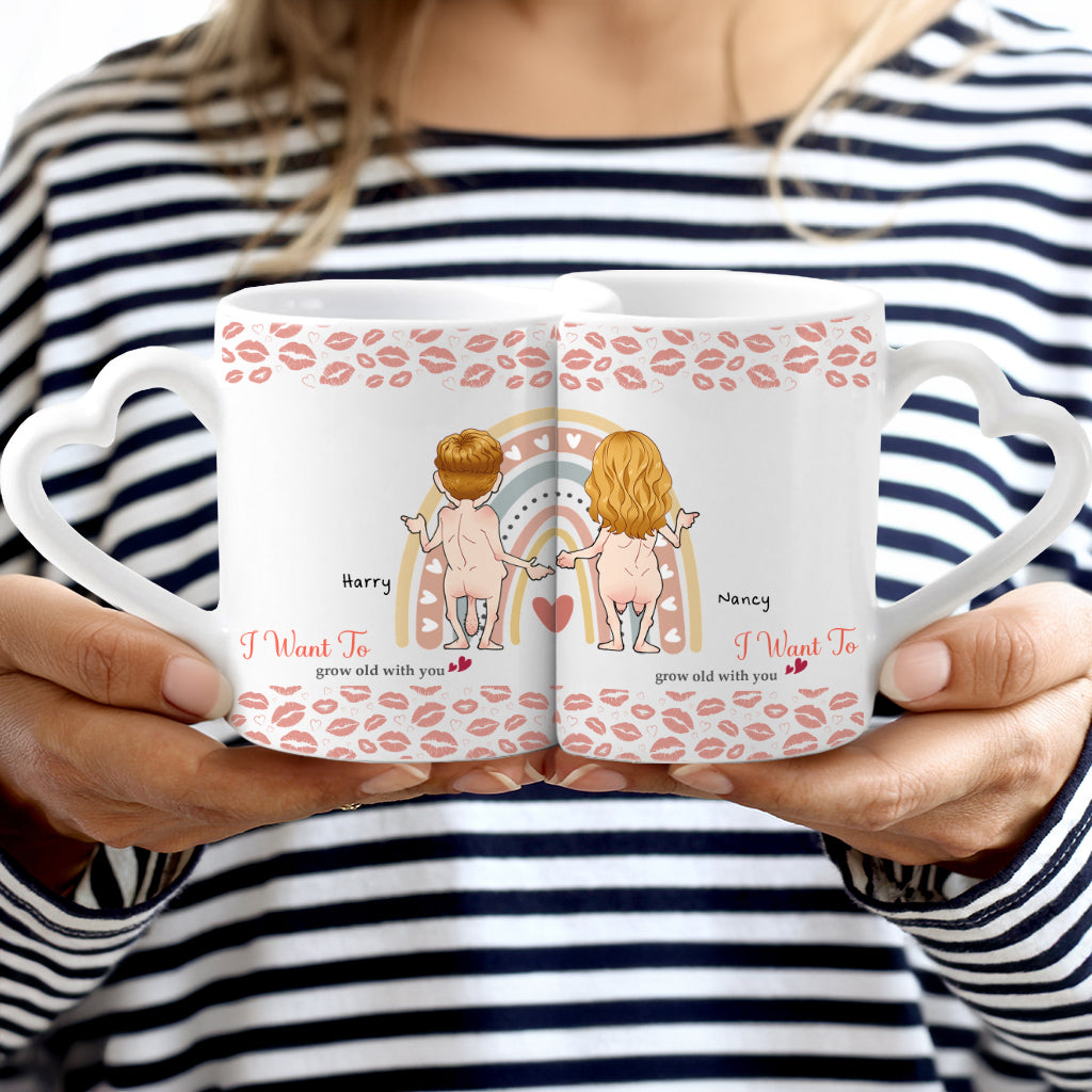 Ich möchte mit dir alt werden – Personalisierte Partner-Tasse mit passendem Herzgriff