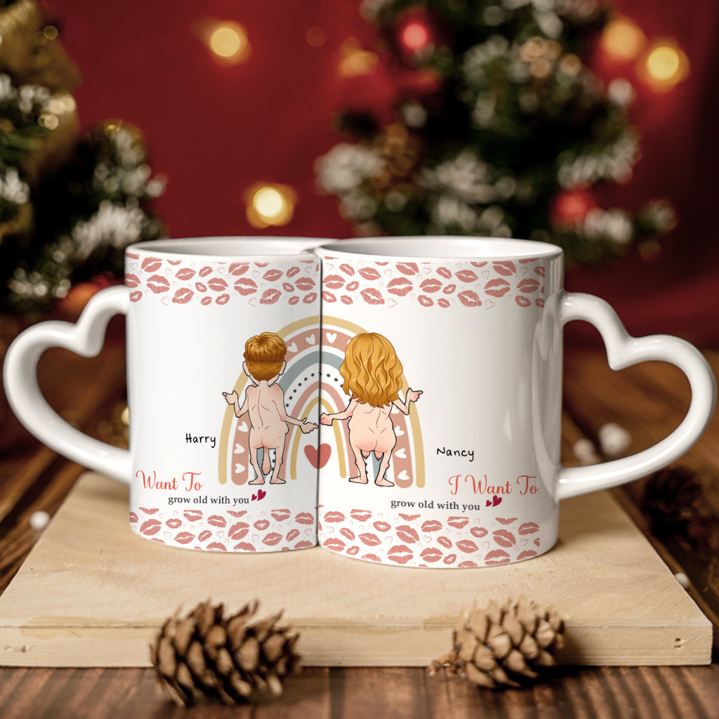 Ich möchte mit dir alt werden – Personalisierte Partner-Tasse mit passendem Herzgriff