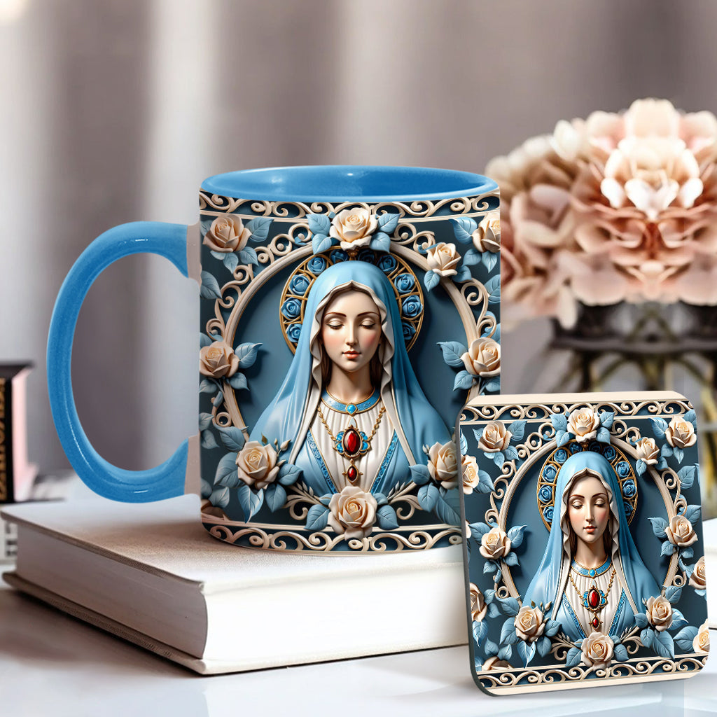 Muttergottes-Rosettenkranz-Emblem – Personalisierte Tasse mit christlichem Akzent