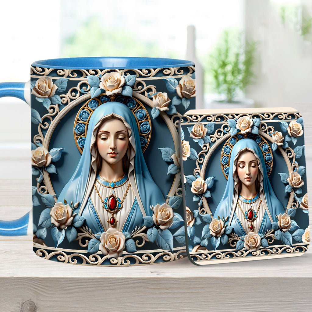 Muttergottes-Rosettenkranz-Emblem – Personalisierte Tasse mit christlichem Akzent