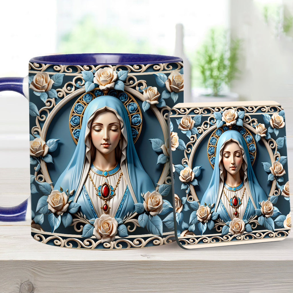 Muttergottes-Rosettenkranz-Emblem – Personalisierte Tasse mit christlichem Akzent