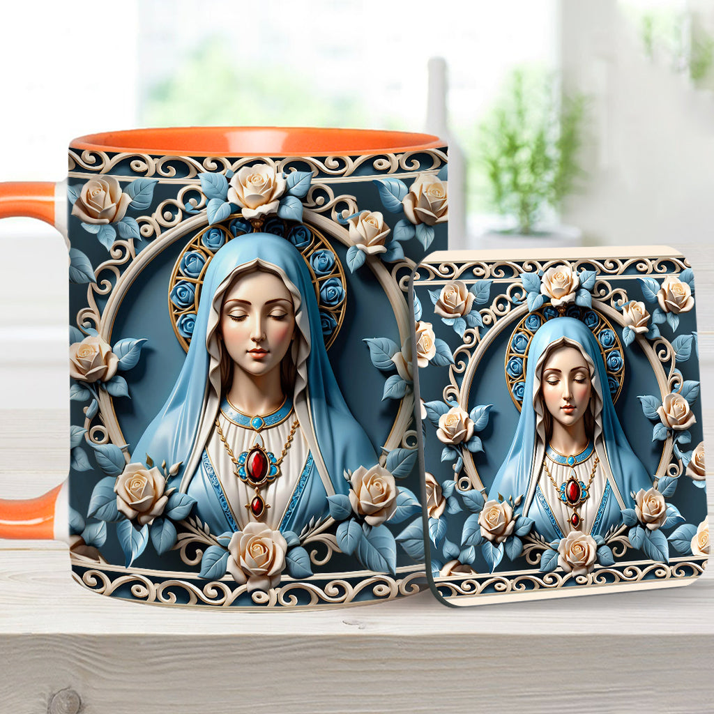 Muttergottes-Rosettenkranz-Emblem – Personalisierte Tasse mit christlichem Akzent