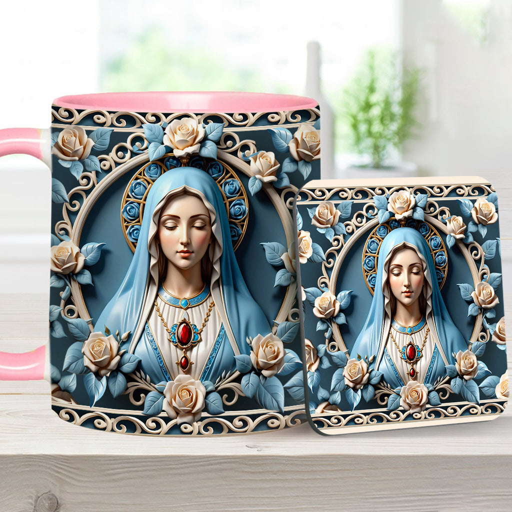 Muttergottes-Rosettenkranz-Emblem – Personalisierte Tasse mit christlichem Akzent