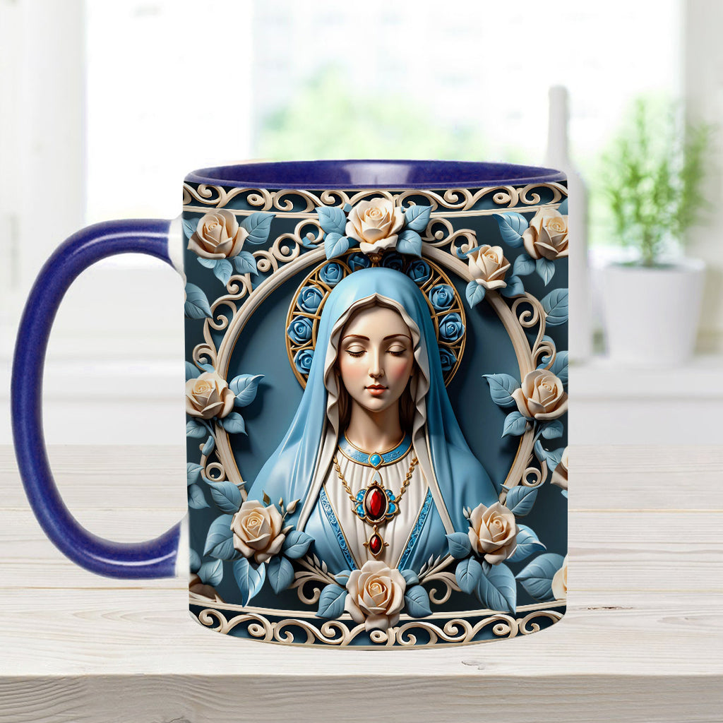 Muttergottes-Rosettenkranz-Emblem – Personalisierte Tasse mit christlichem Akzent