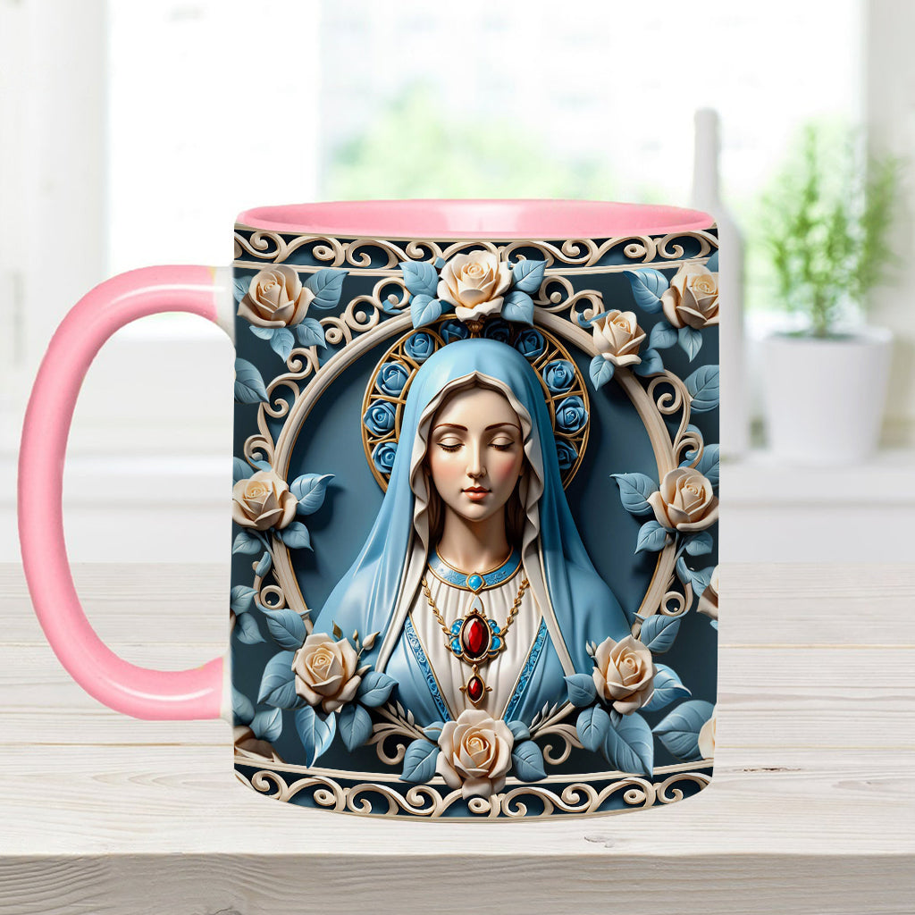 Muttergottes-Rosettenkranz-Emblem – Personalisierte Tasse mit christlichem Akzent