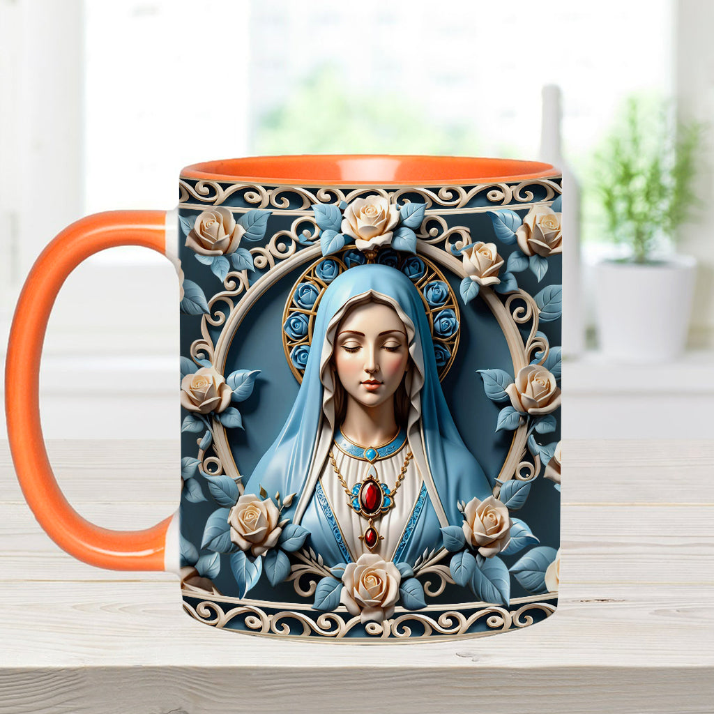 Muttergottes-Rosettenkranz-Emblem – Personalisierte Tasse mit christlichem Akzent