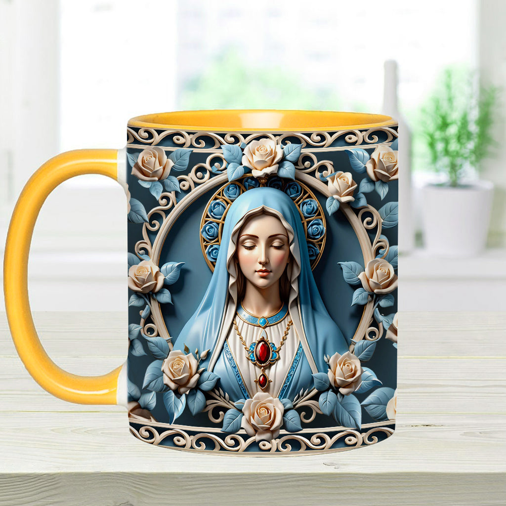 Muttergottes-Rosettenkranz-Emblem – Personalisierte Tasse mit christlichem Akzent