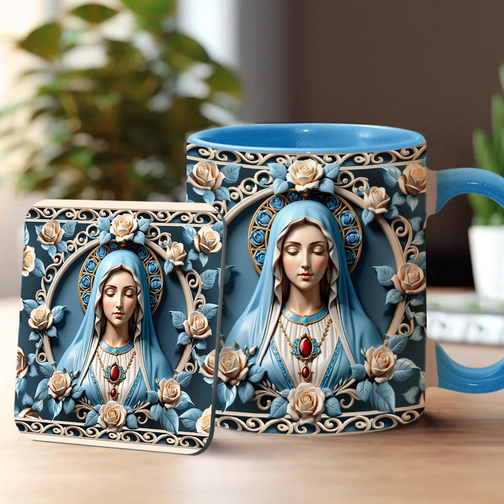 Muttergottes-Rosettenkranz-Emblem – Personalisierte Tasse mit christlichem Akzent