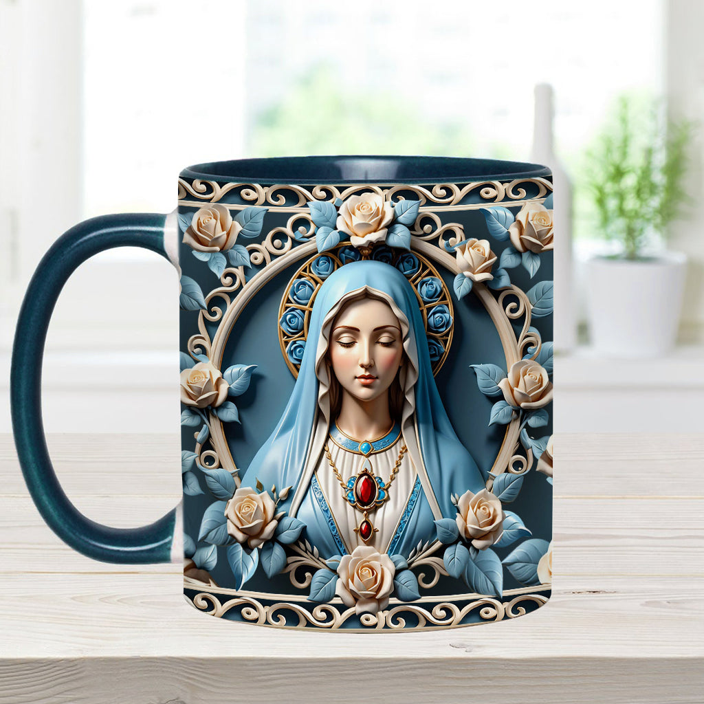 Muttergottes-Rosettenkranz-Emblem – Personalisierte Tasse mit christlichem Akzent