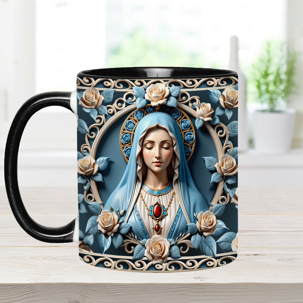 Muttergottes-Rosettenkranz-Emblem – Personalisierte Tasse mit christlichem Akzent