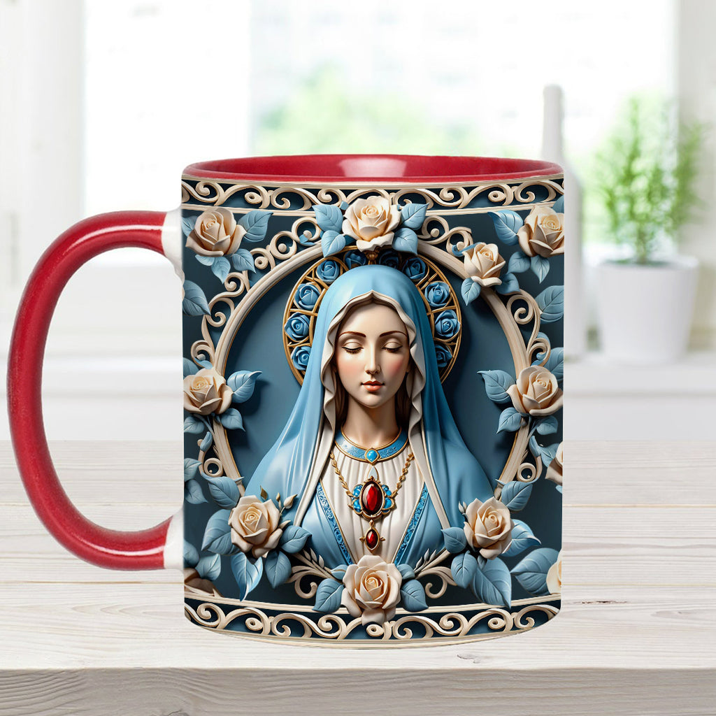 Muttergottes-Rosettenkranz-Emblem – Personalisierte Tasse mit christlichem Akzent