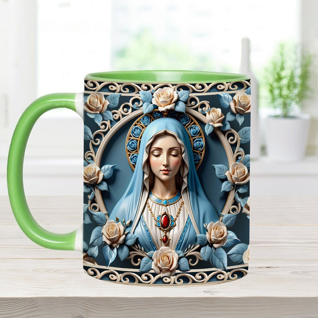 Muttergottes-Rosettenkranz-Emblem – Personalisierte Tasse mit christlichem Akzent