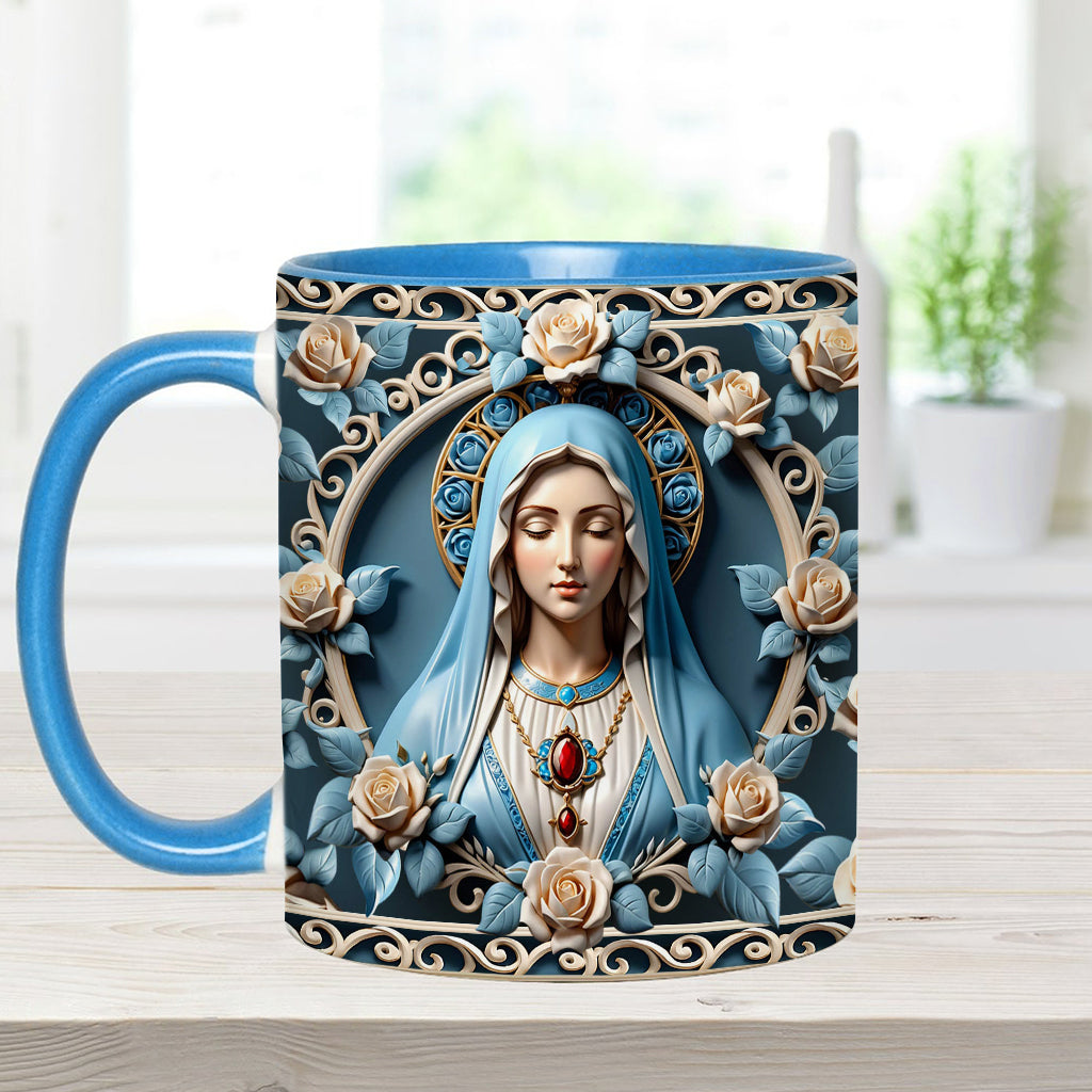 Muttergottes-Rosettenkranz-Emblem – Personalisierte Tasse mit christlichem Akzent