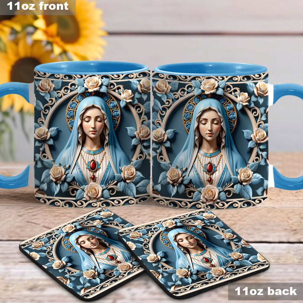 Muttergottes-Rosettenkranz-Emblem – Personalisierte Tasse mit christlichem Akzent