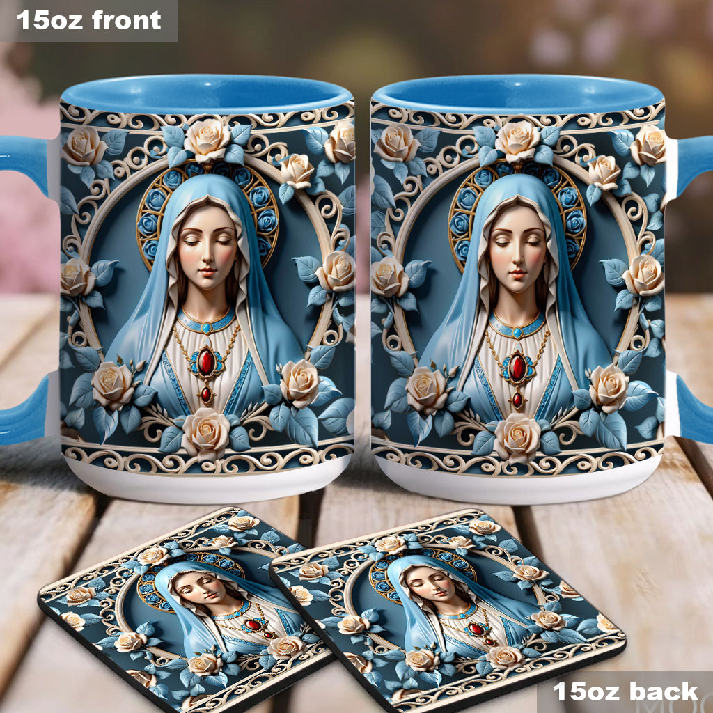 Muttergottes-Rosettenkranz-Emblem – Personalisierte Tasse mit christlichem Akzent