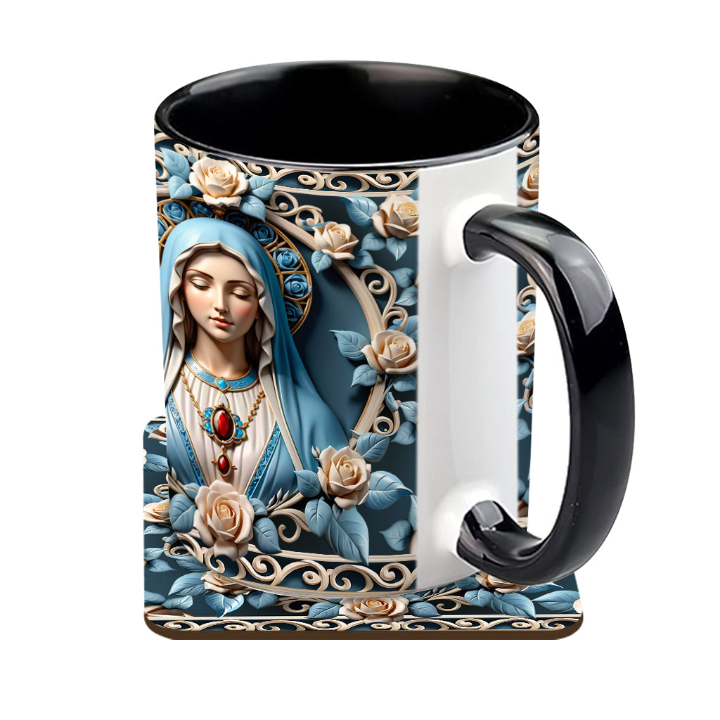 Muttergottes-Rosettenkranz-Emblem – Personalisierte Tasse mit christlichem Akzent