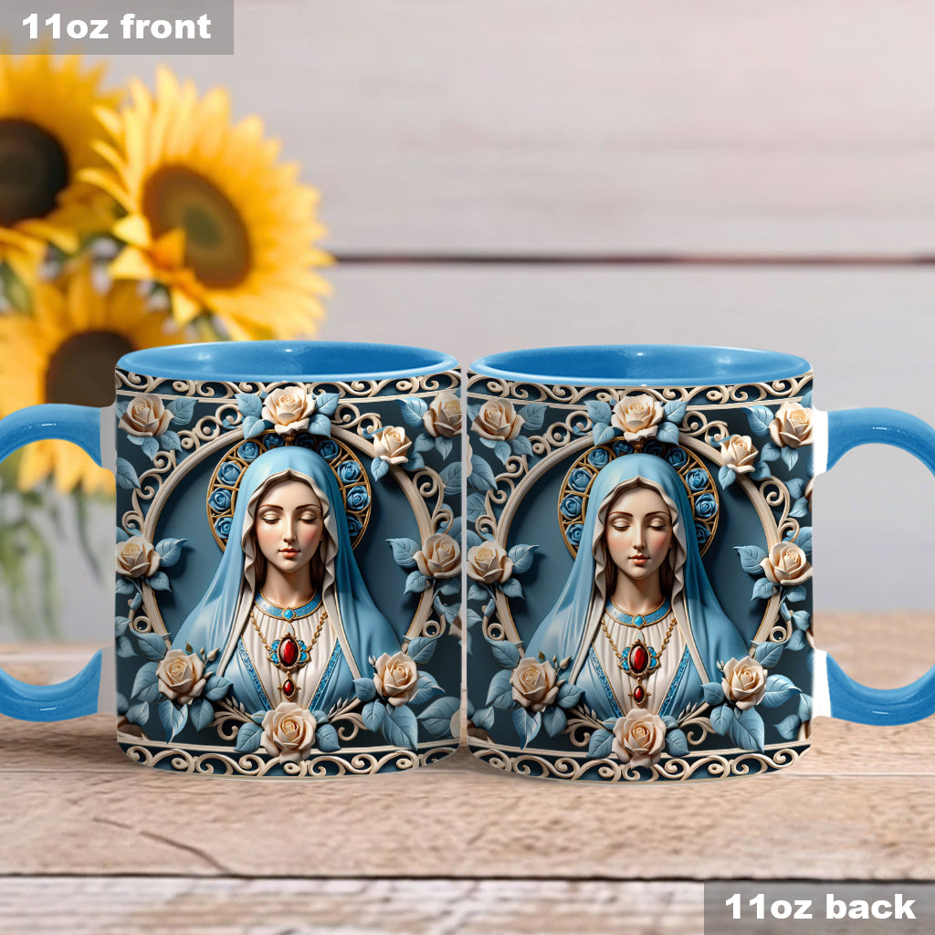 Muttergottes-Rosettenkranz-Emblem – Personalisierte Tasse mit christlichem Akzent