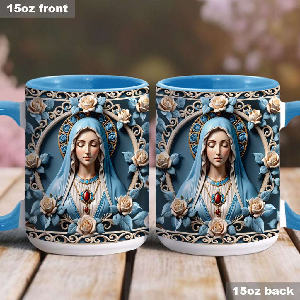 Muttergottes-Rosettenkranz-Emblem – Personalisierte Tasse mit christlichem Akzent
