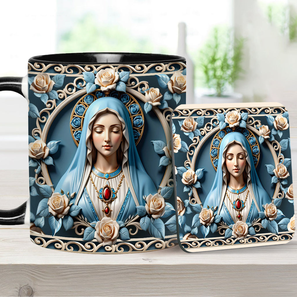 Muttergottes-Rosettenkranz-Emblem – Personalisierte Tasse mit christlichem Akzent