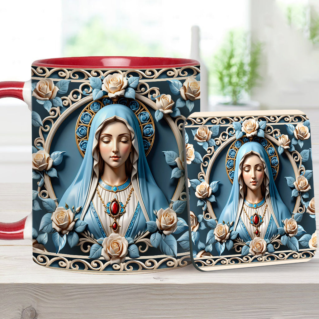 Muttergottes-Rosettenkranz-Emblem – Personalisierte Tasse mit christlichem Akzent