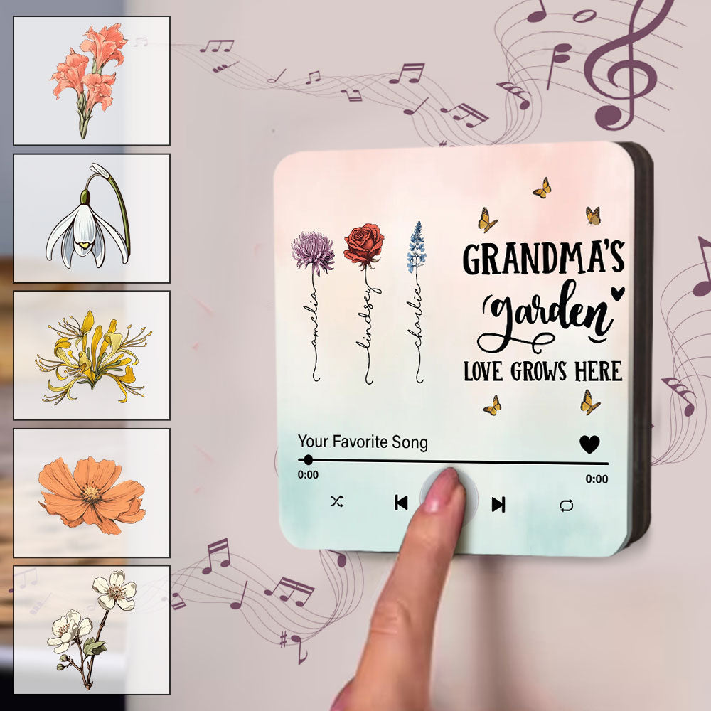 Omas Garten – Personalisierter Kühlschrankmagnet „Oma mit Musik“