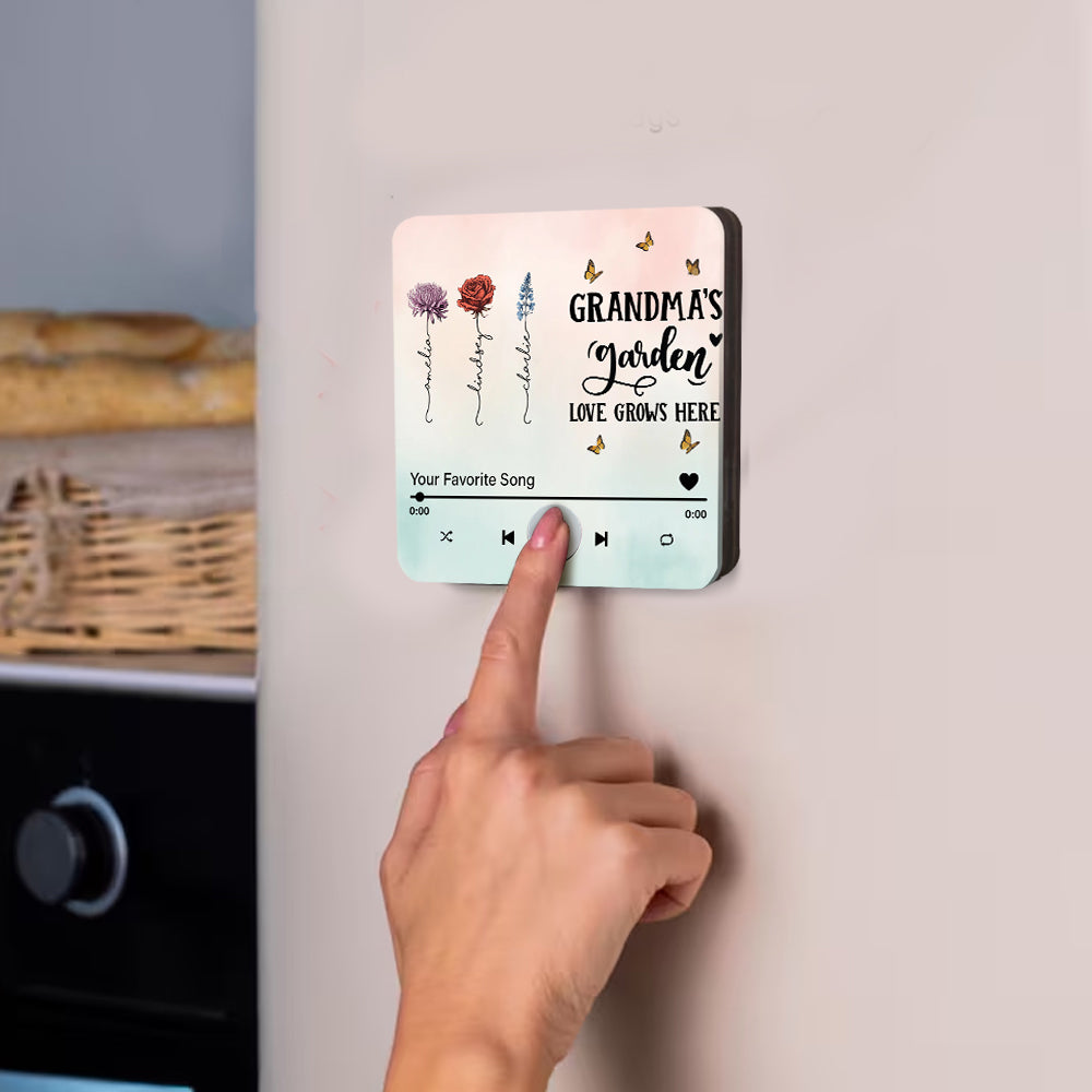Omas Garten – Personalisierter Kühlschrankmagnet „Oma mit Musik“