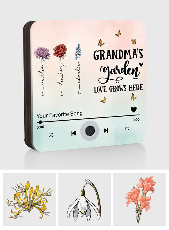 Omas Garten – Personalisierter Kühlschrankmagnet „Oma mit Musik“