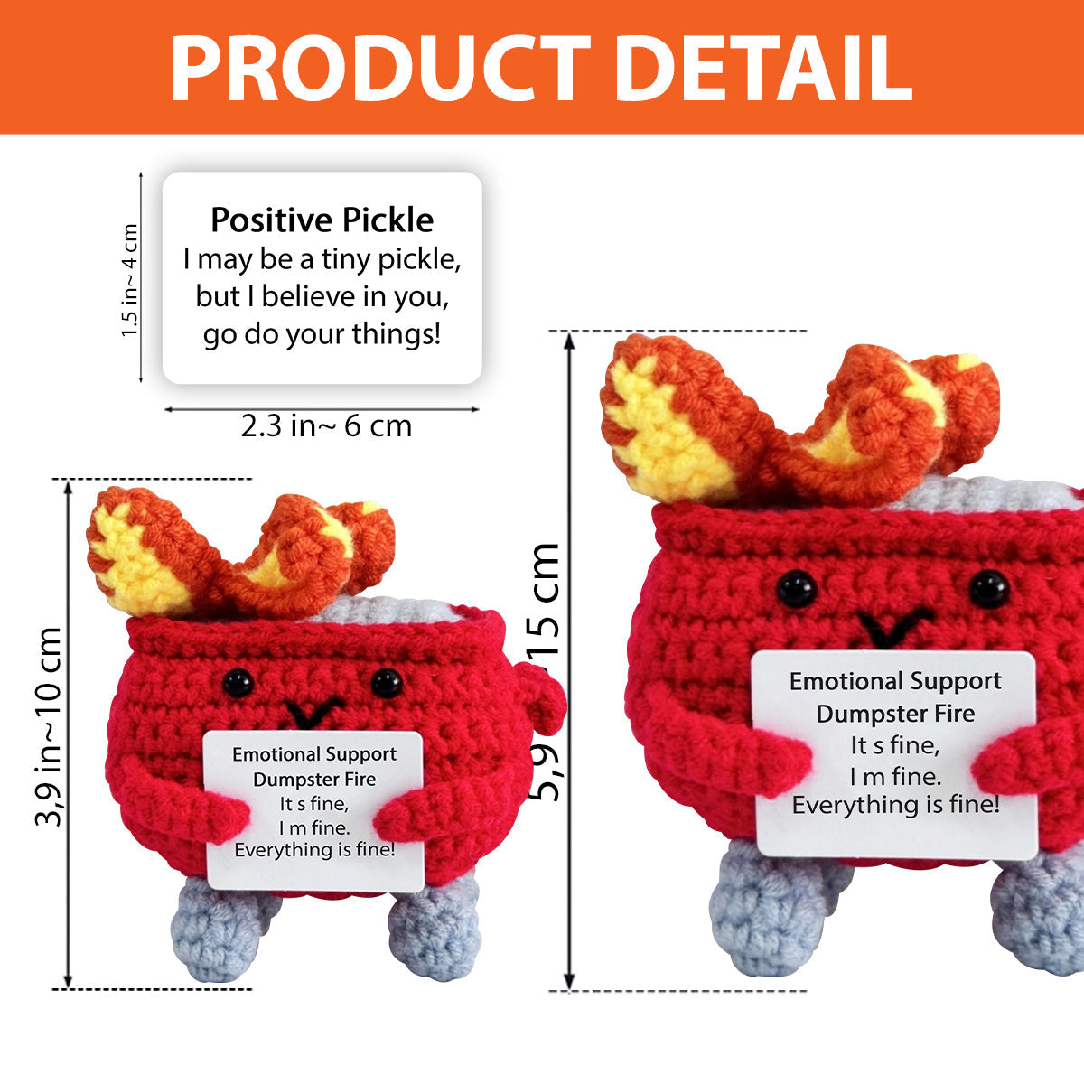 Cute Emotional Support Dumpster Fire Crochet - Personalized Colleague Hand Knitted Figurine