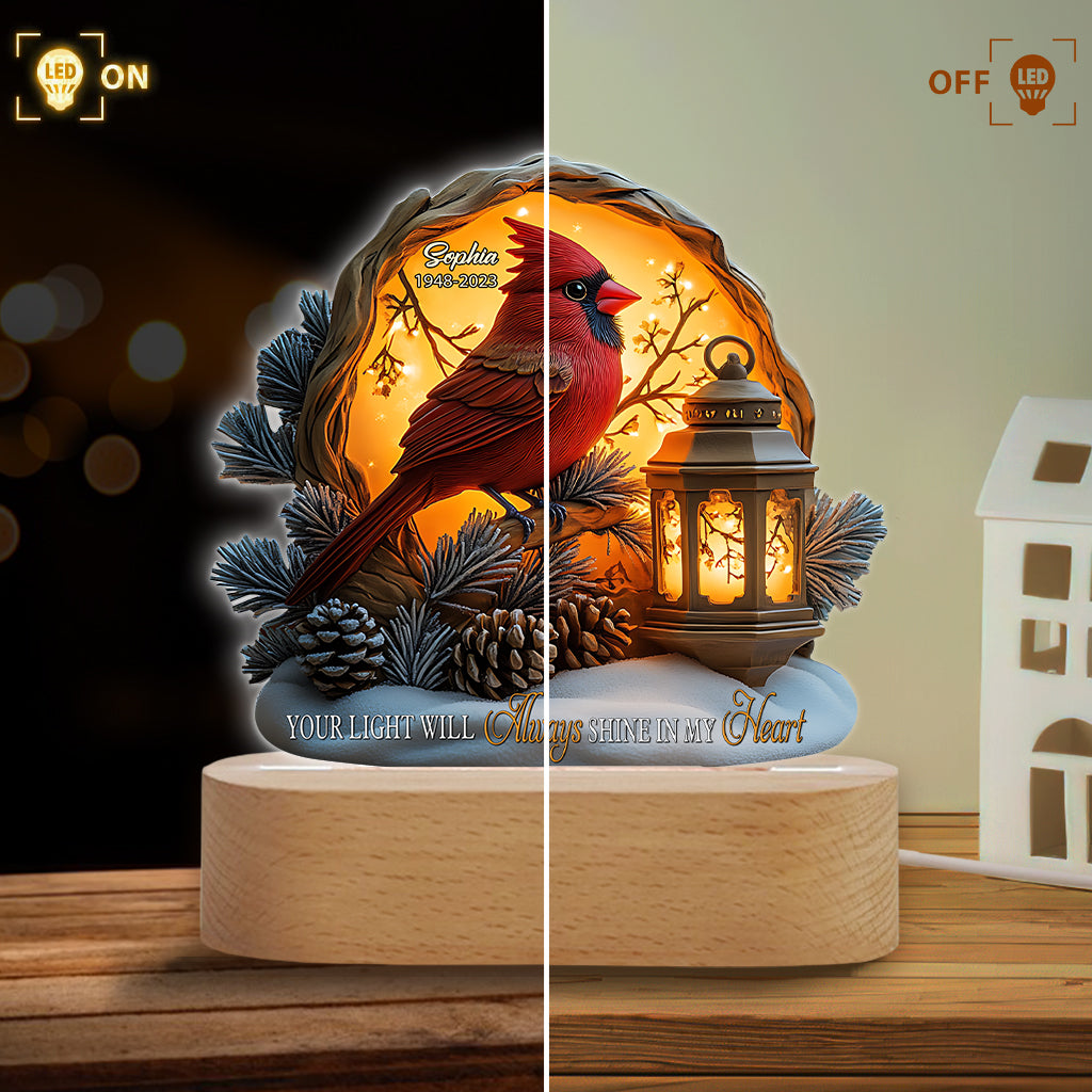 Dein Licht wird immer in meinem Herzen leuchten – Personalisierte Gedenktafel mit Leuchtfuß