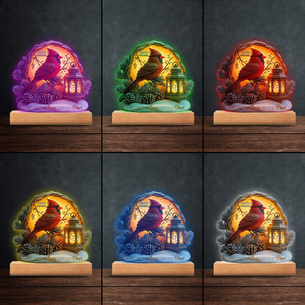 Dein Licht wird immer in meinem Herzen leuchten – Personalisierte Gedenktafel mit Leuchtfuß