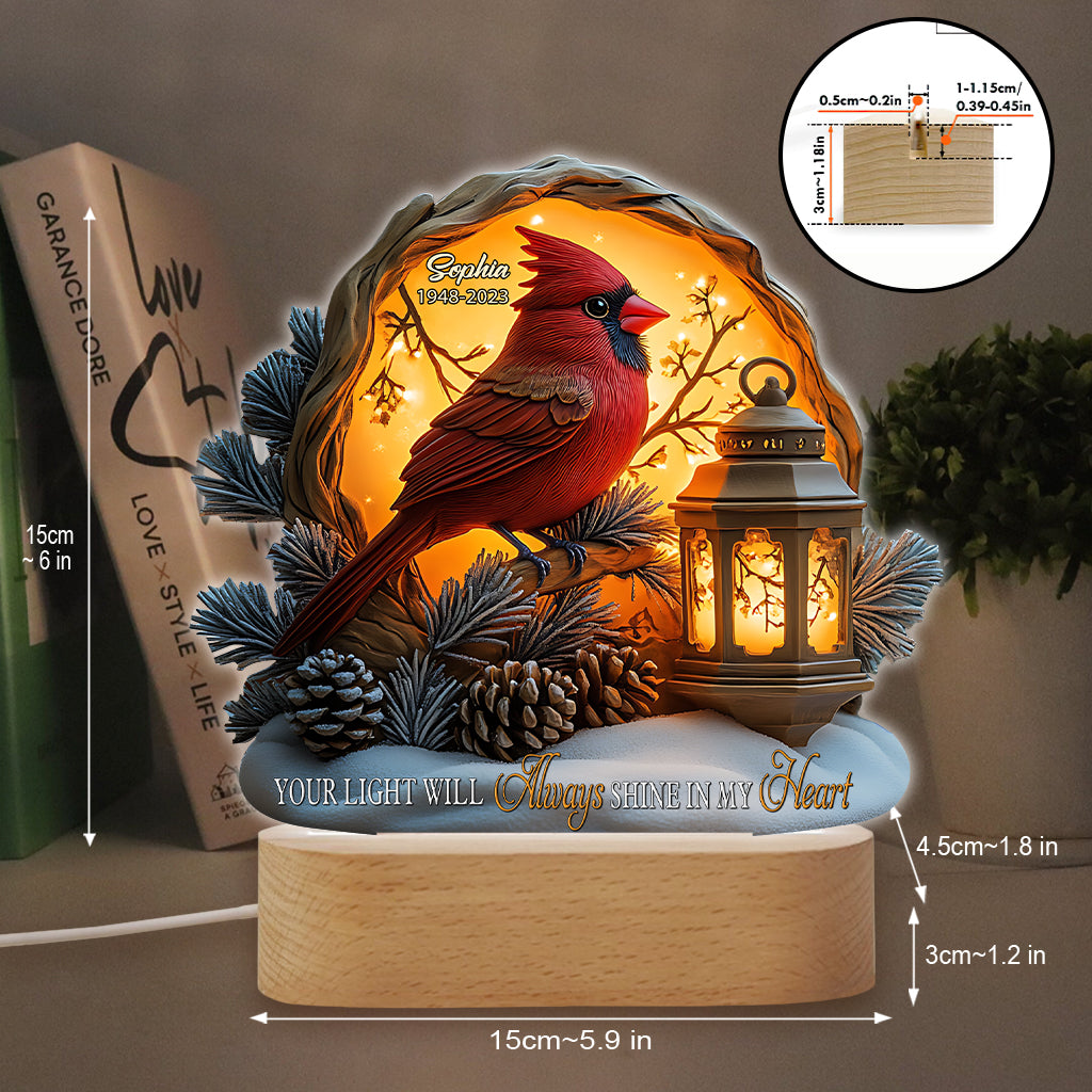 Dein Licht wird immer in meinem Herzen leuchten – Personalisierte Gedenktafel mit Leuchtfuß