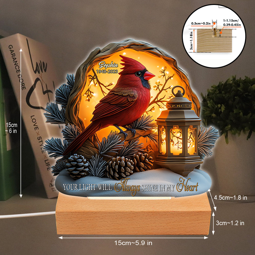 Dein Licht wird immer in meinem Herzen leuchten – Personalisierte Gedenktafel mit Leuchtfuß