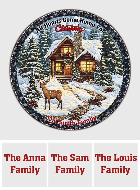 Alle Herzen kommen zu Weihnachten nach Hause - Personalisierter runder Familienteppich