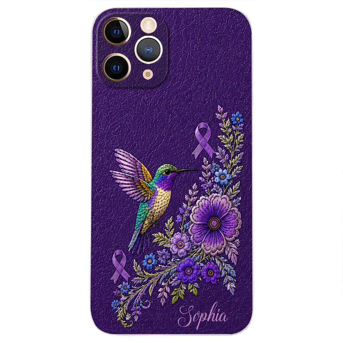 Purple Awareness – Personalized Alzheimer Awareness 3D Embossed Leather Phone Case