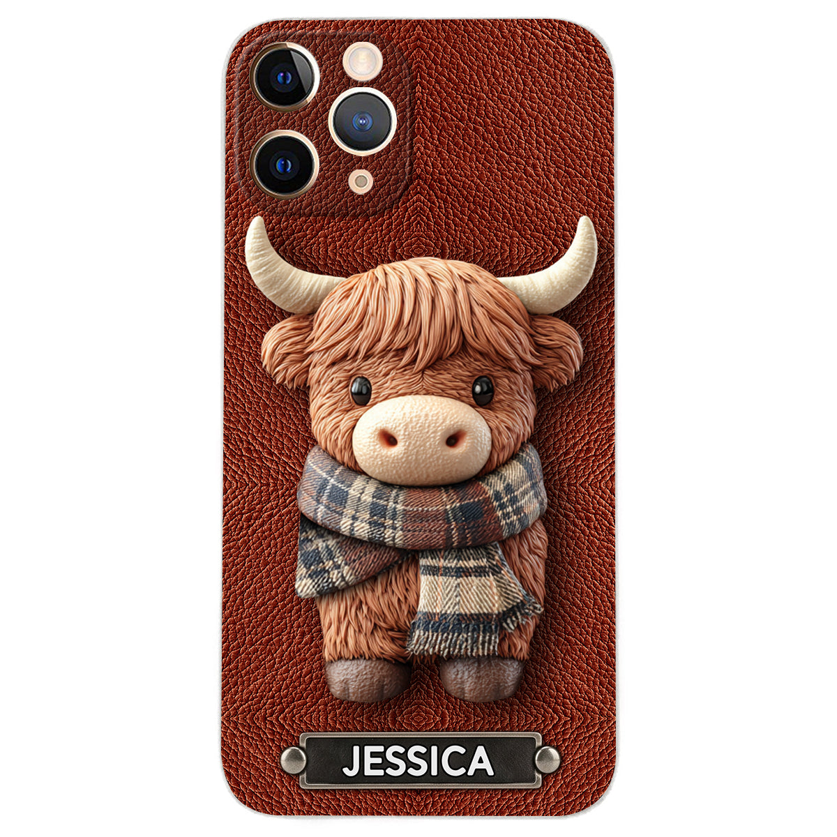Adorable Highland Cow - Personalized Highland Cow Leather Phone Case