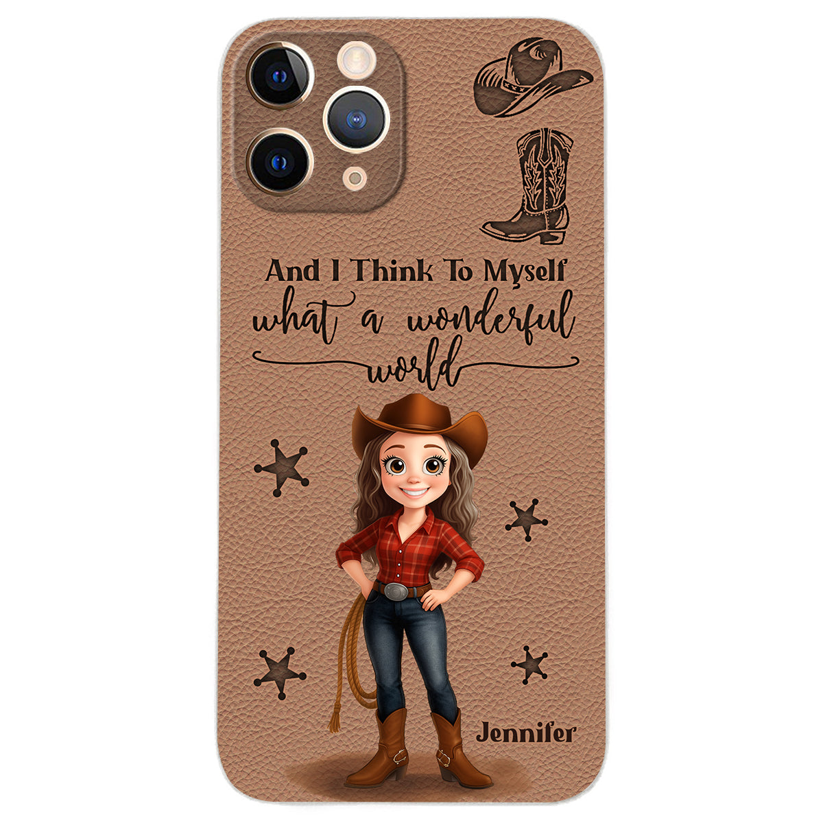 Cowgirl What A Wonderful World - Personalisierte Cowgirl-Handyhülle aus Leder