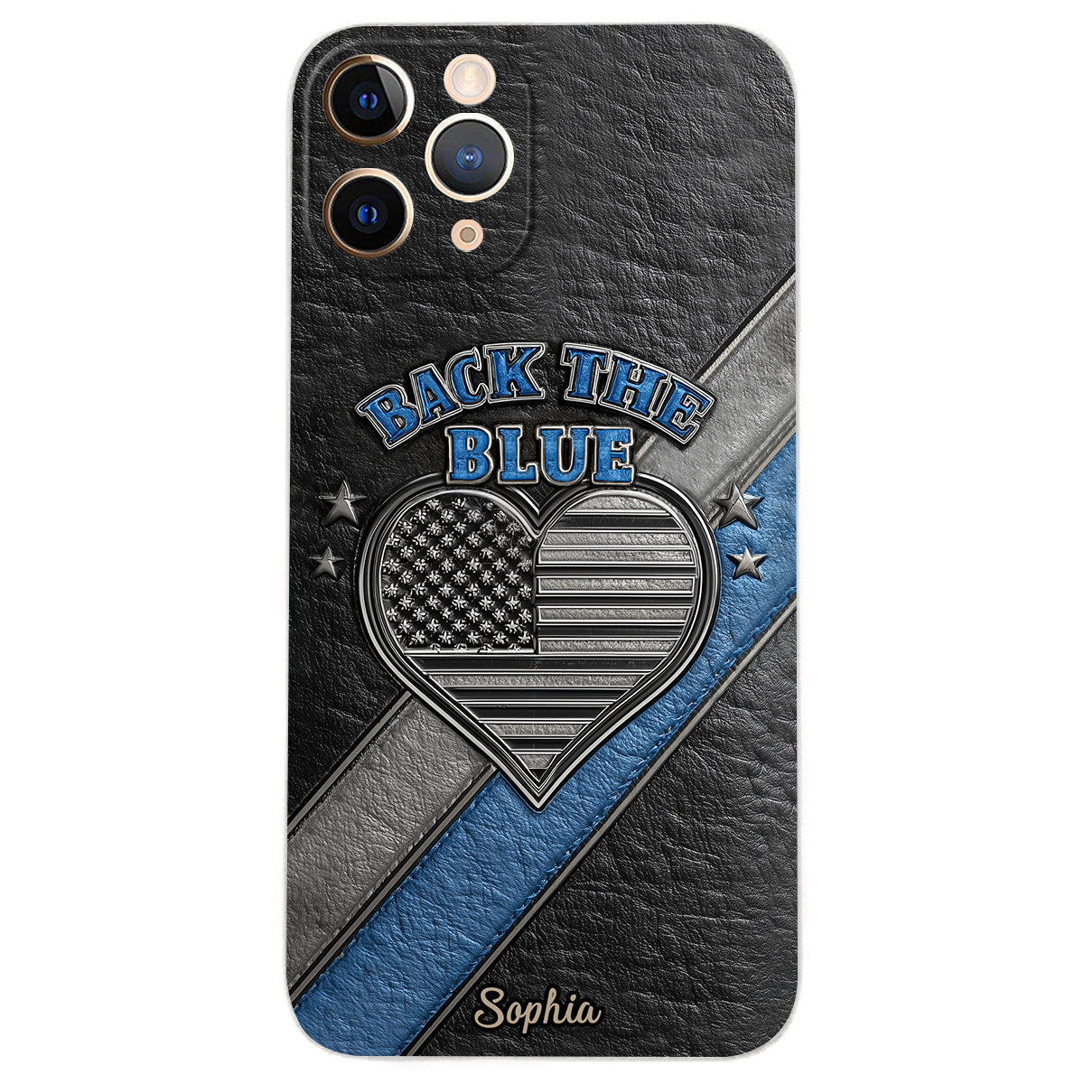 „Back the Blue“ – Personalisierte Handyhülle aus Leder für Polizeibeamte