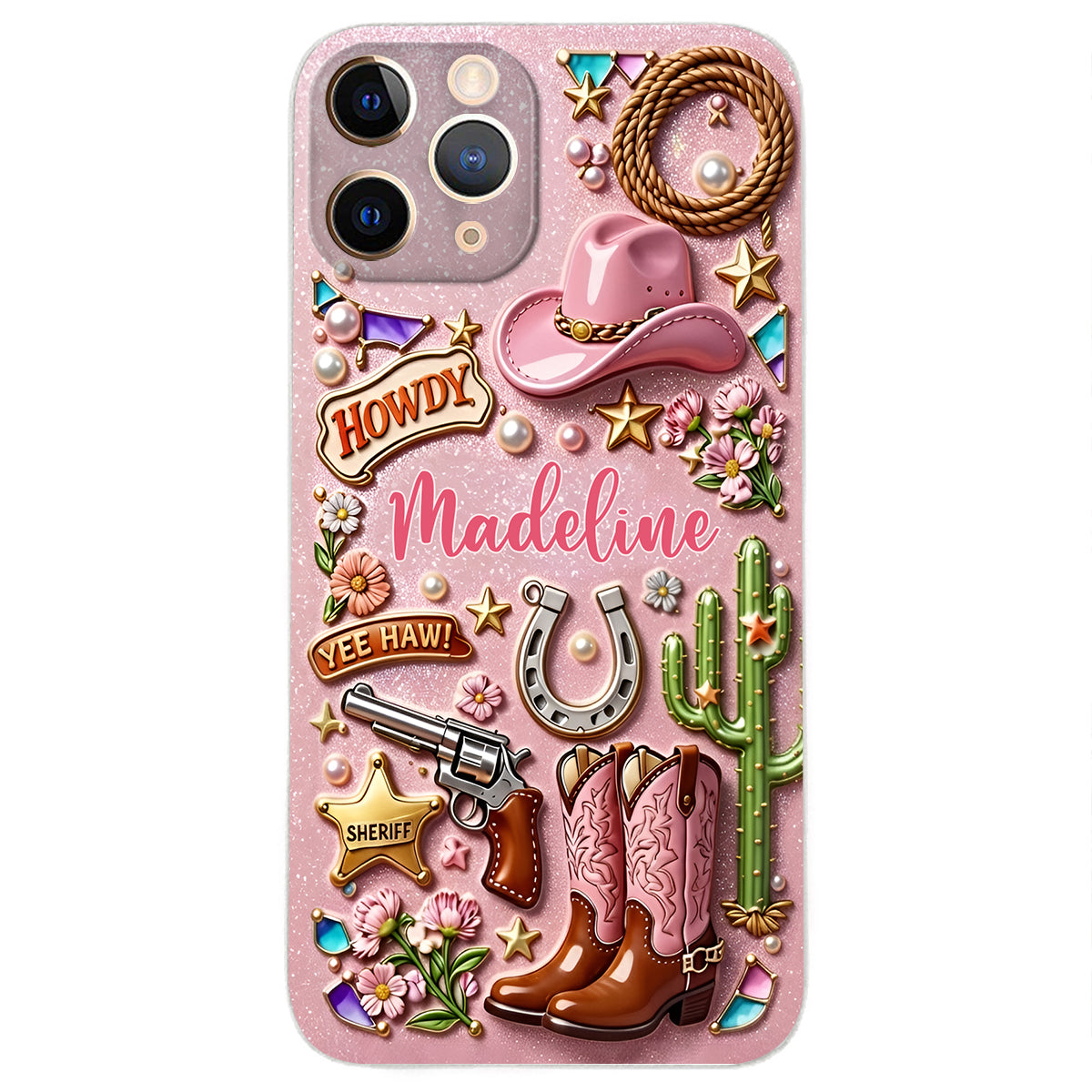 Cowgirl Gift, Whimsical Wild West Western - Personalized Cowgirl 3D Embossed Leather Phone Case