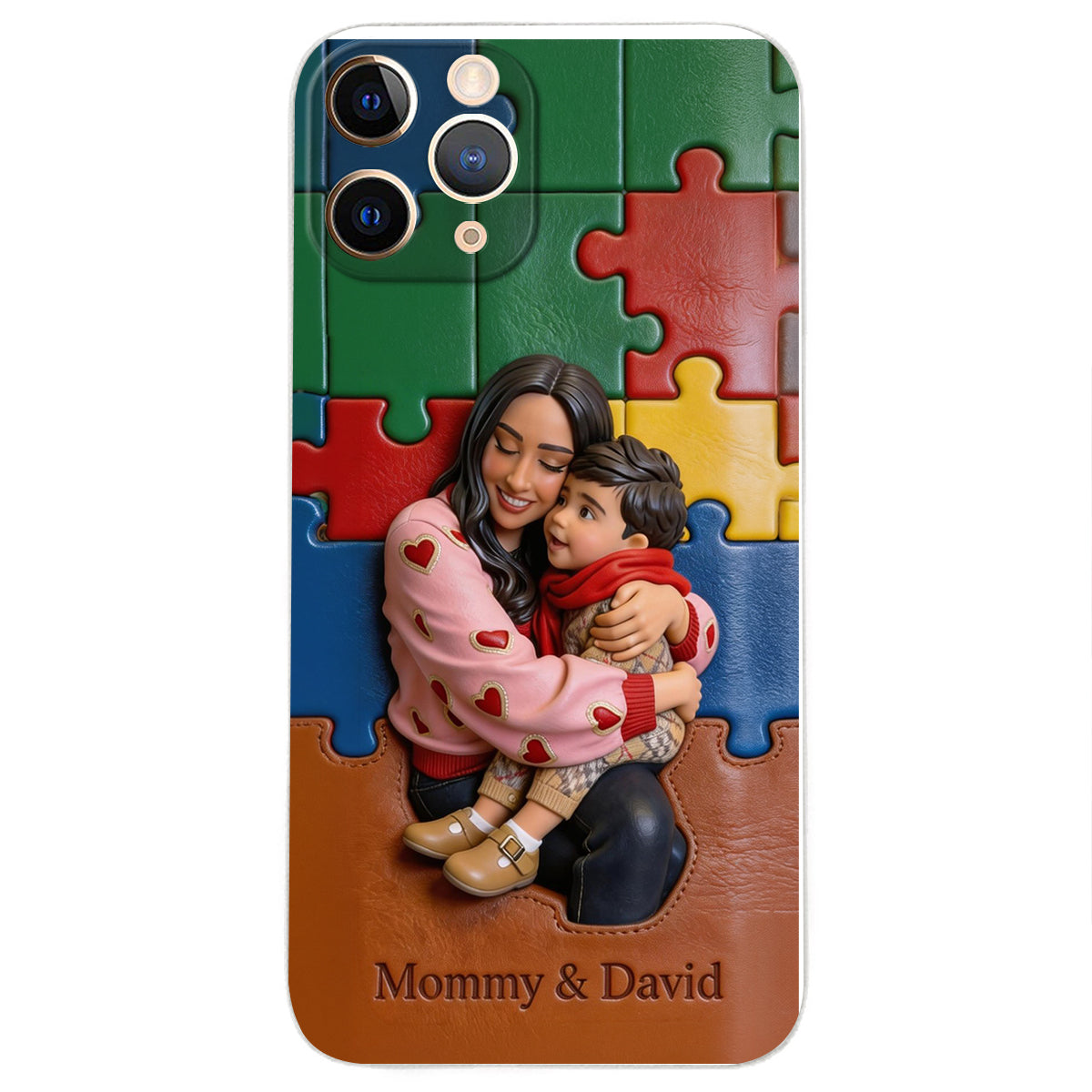 Autism Mom - Personalized Autism Awareness 3D Embossed Leather Phone Case