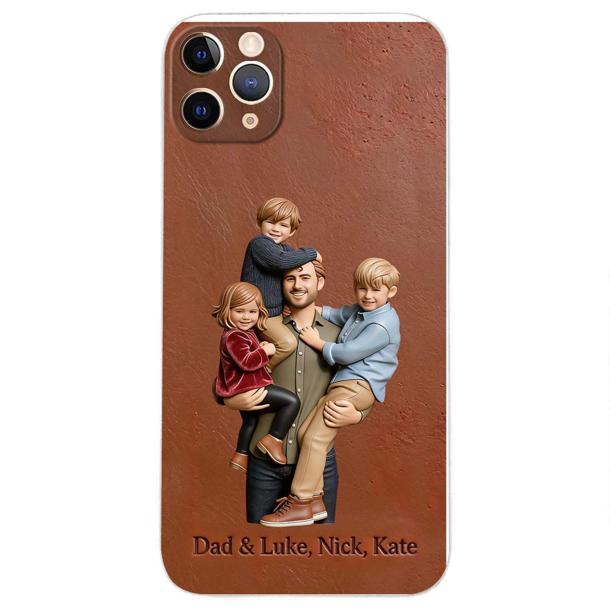 Best Dad Ever - Personalized Father 3D Embossed Leather Phone Case