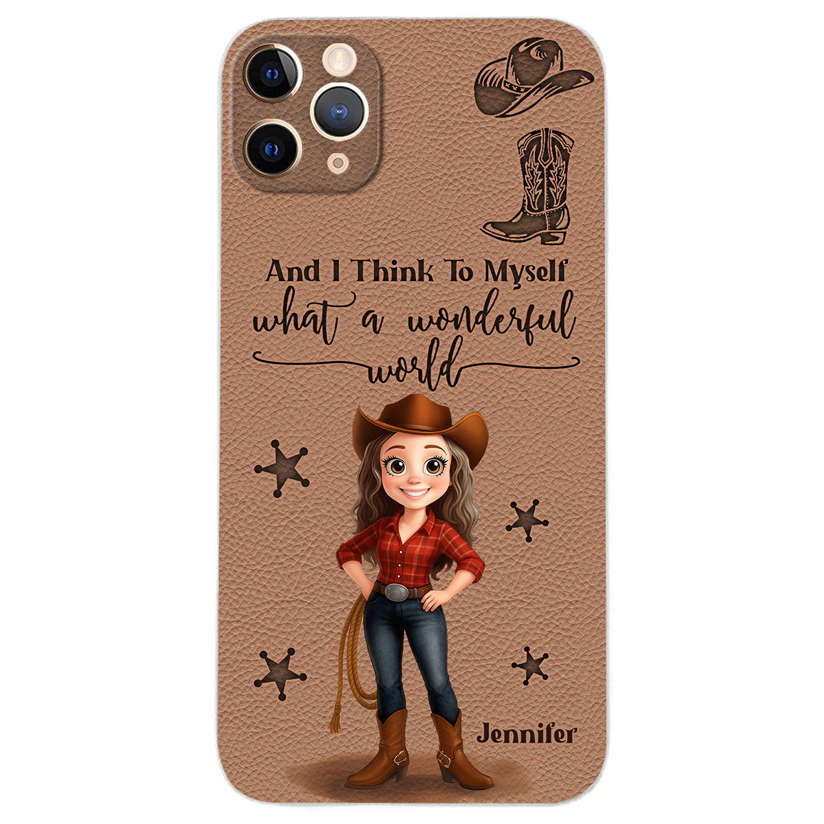 Cowgirl What A Wonderful World - Personalisierte Cowgirl-Handyhülle aus Leder