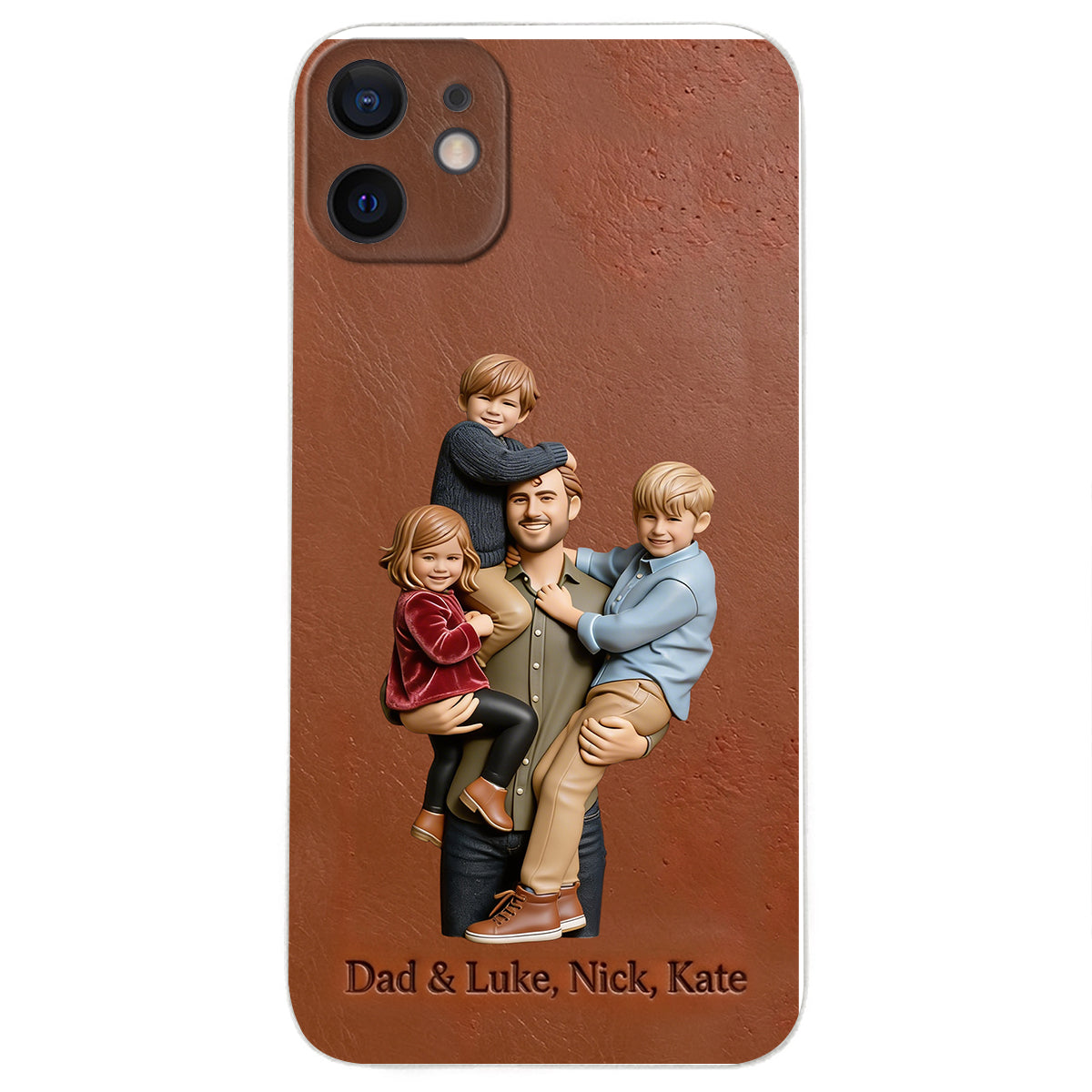 Best Dad Ever - Personalized Father 3D Embossed Leather Phone Case