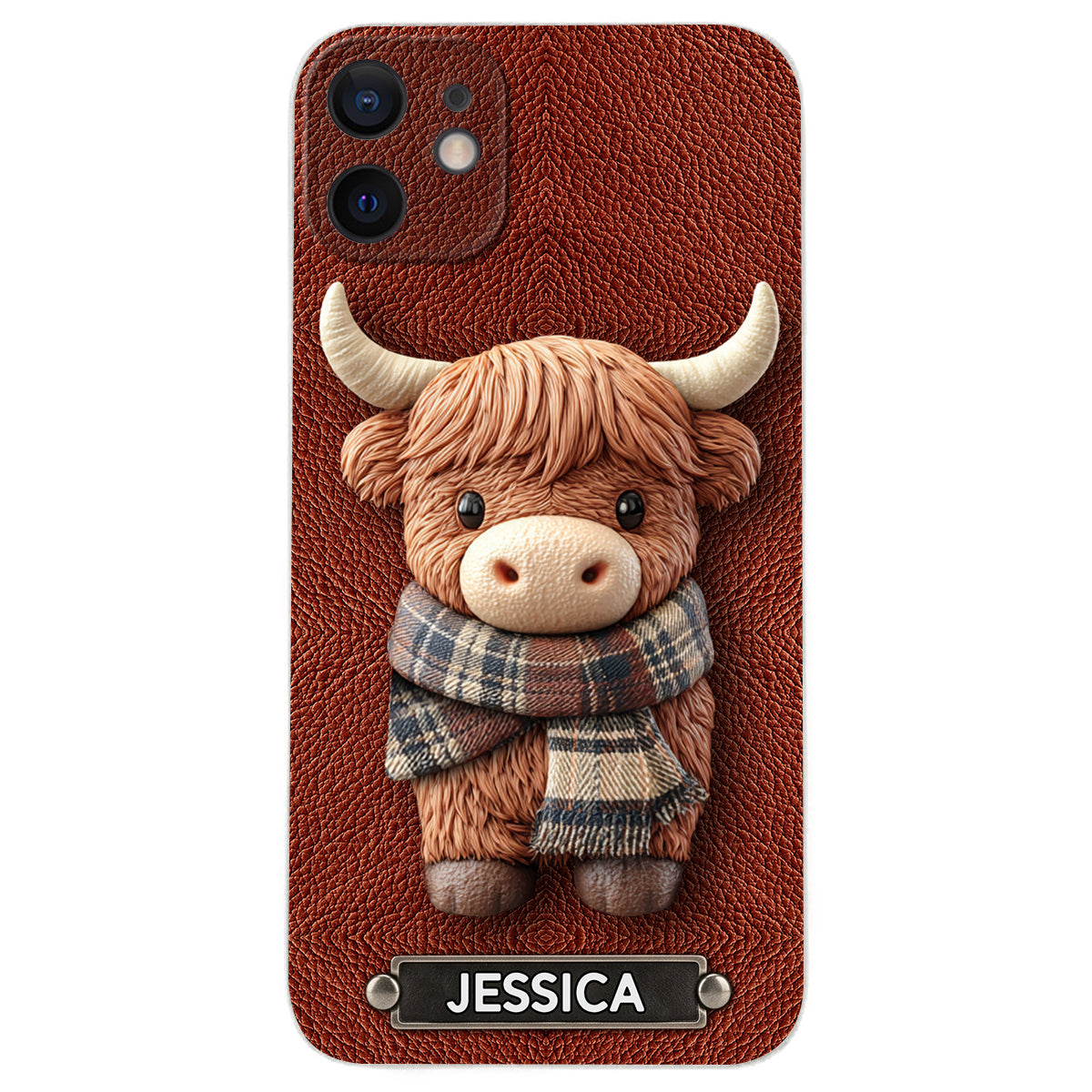 Adorable Highland Cow - Personalized Highland Cow Leather Phone Case