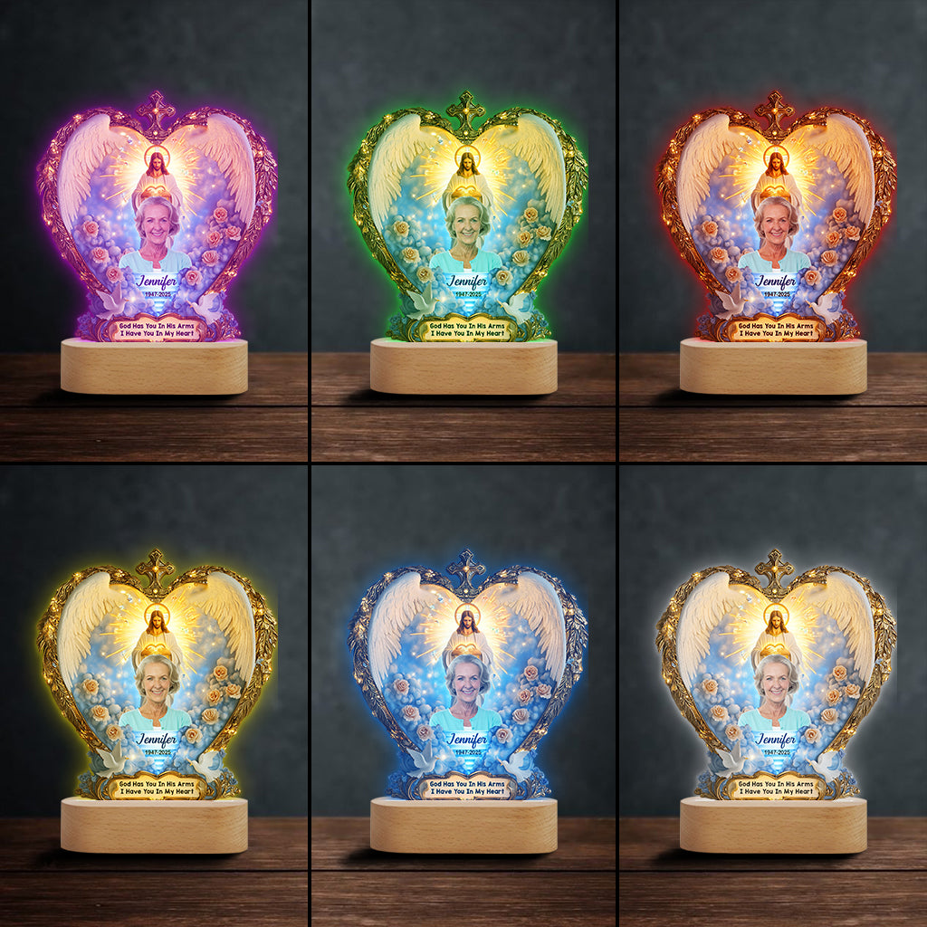 God Has You In His Arms - Personalized Memorial Shaped Plaque Light Base
