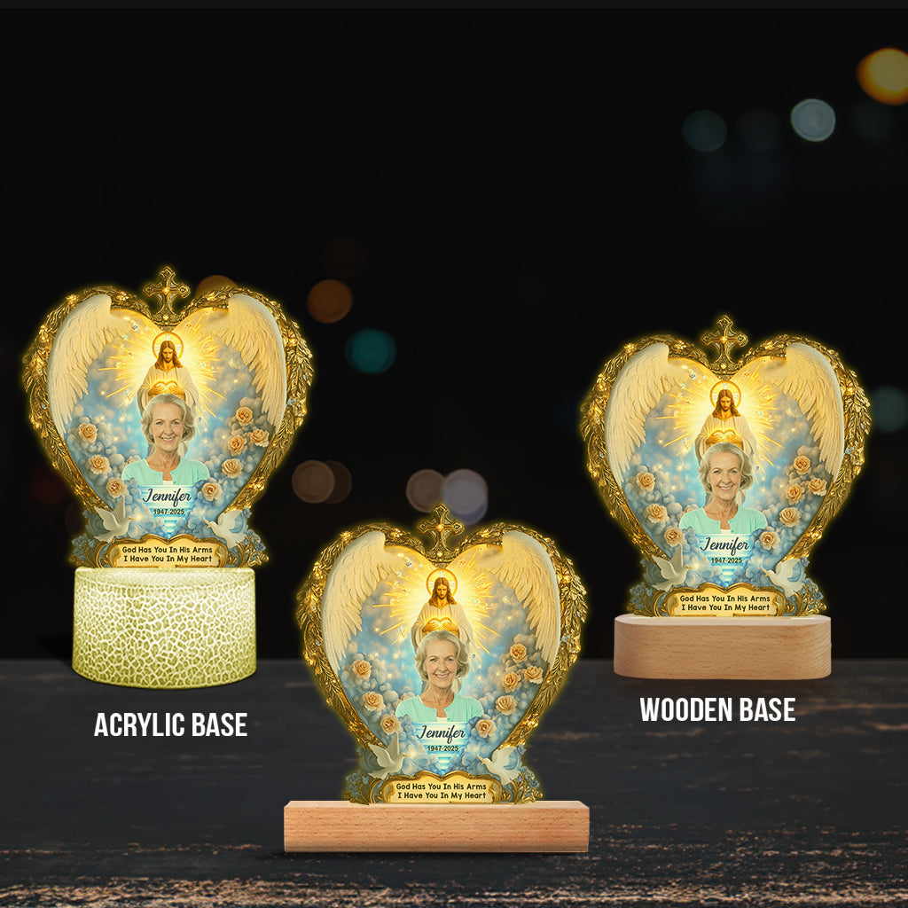 God Has You In His Arms - Personalized Memorial Shaped Plaque Light Base