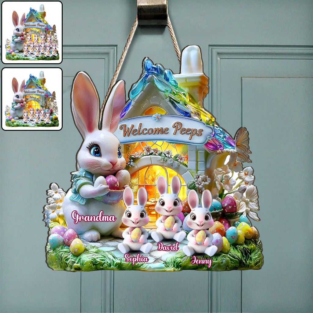 Willkommen, ihr Lieben! - Personalisiertes, individuell geformtes Holzschild für Oma