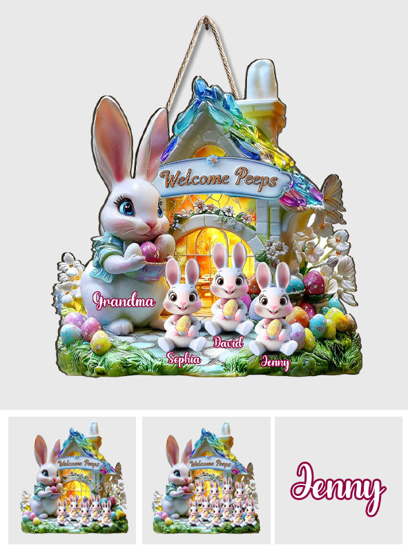 Willkommen, ihr Lieben! - Personalisiertes, individuell geformtes Holzschild für Oma