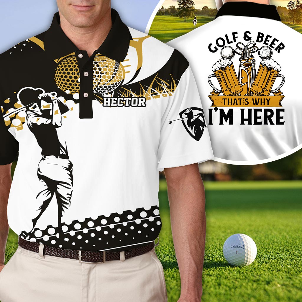 Golf & Bier – Deshalb bin ich hier – Personalisiertes Golf-Poloshirt