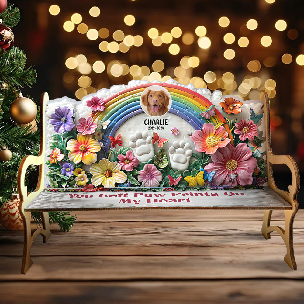 Du hast Pfotenabdrücke in unseren Herzen hinterlassen – personalisierte Hunde-Holzbank