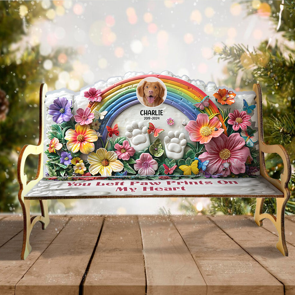 Du hast Pfotenabdrücke in unseren Herzen hinterlassen – personalisierte Hunde-Holzbank